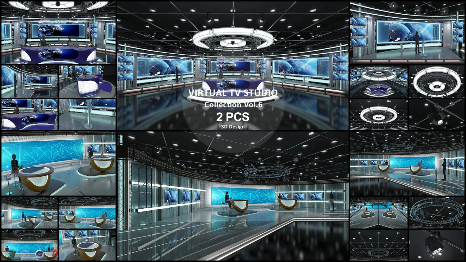Virtual TV Studio Sets - Collection Vol 6 - 2 PCS DESIGN 3D Model .c4d .max .obj .3ds .fbx .stl .blend