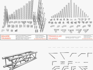 trusses square triangular beam bundle collection - 129 pcs modular Modello 3D