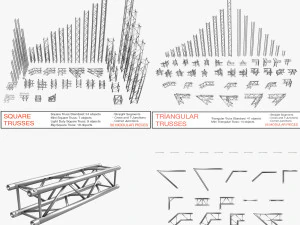 trusses square triangular beam bundle collection - 129 pcs modular 3D Model