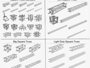 trusses square triangular beam bundle collection - 129 pcs modular 3D Model
