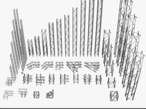 trusses square triangular beam bundle collection - 129 pcs modular 3D Model