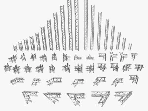 trusses square triangular beam bundle collection - 129 pcs modular 3D Model