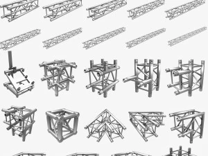trusses square triangular beam bundle collection - 129 pcs modular 3D Model