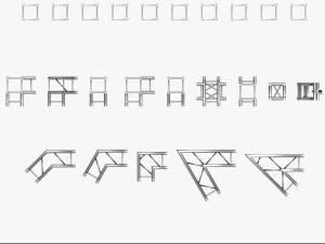 trusses square triangular beam bundle collection - 129 pcs modular 3D Model