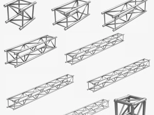 trusses square triangular beam bundle collection - 129 pcs modular 3D Model