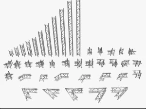 trusses square triangular beam bundle collection - 129 pcs modular 3D Model