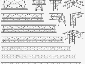 trusses square triangular beam bundle collection - 129 pcs modular 3D Model