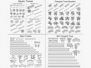 trusses square triangular beam bundle collection - 129 pcs modular 3D Model