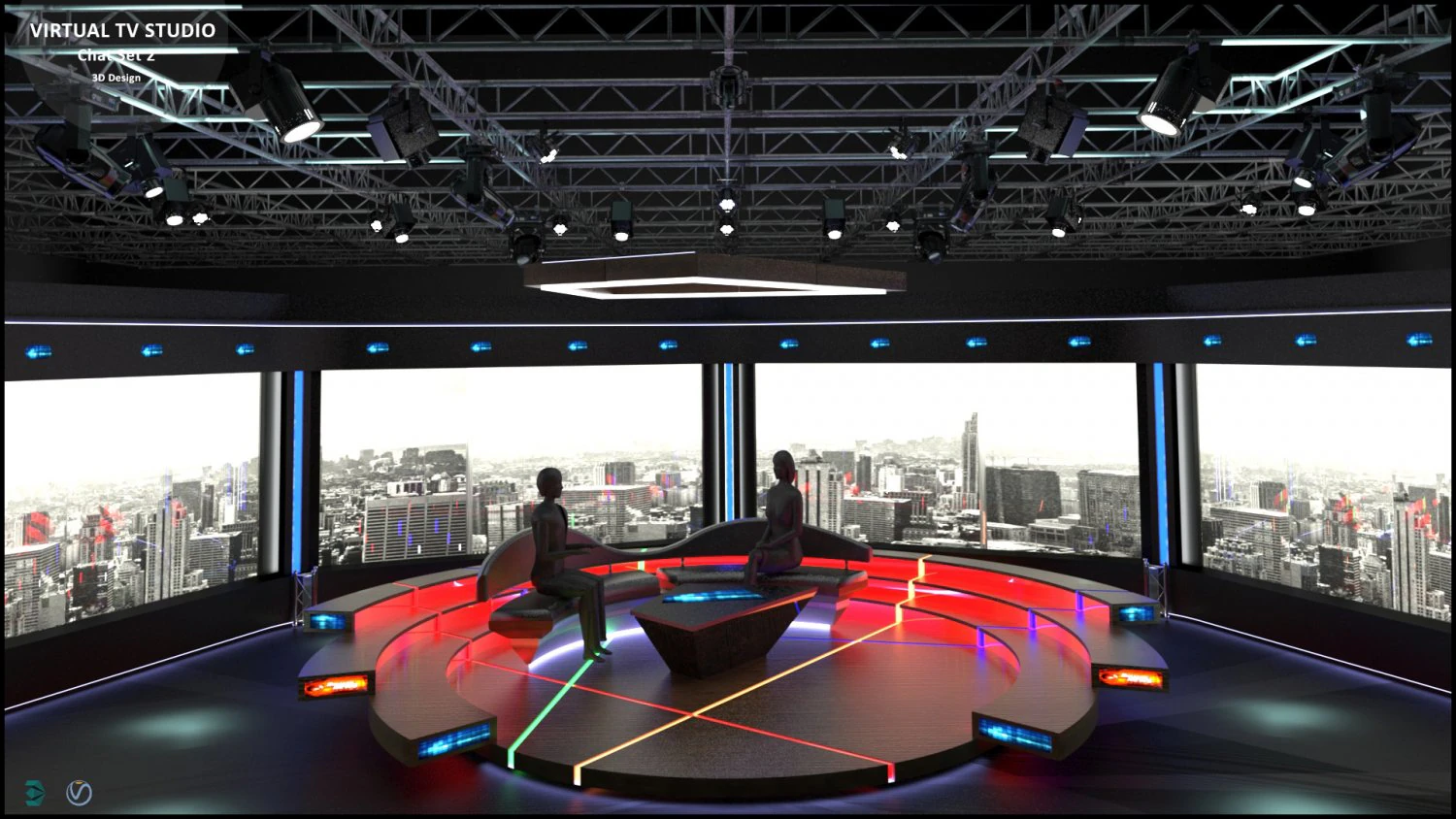 Virtual TV Studio Chat Set 2 3D Model .c4d .max .obj .3ds .fbx .stl .blend