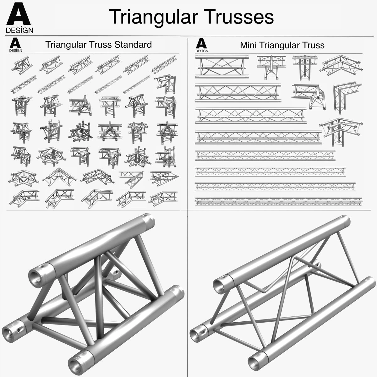 triangular trusses collection - 55 pcs modular 3D Model .c4d .max .obj .3ds .fbx .stl .blend 