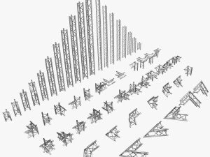 triangular trusses collection - 55 pcs modular 3D Model
