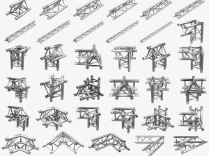 triangular trusses collection - 55 pcs modular 3D Model
