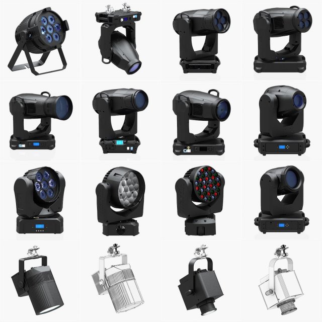 stage lighting collection 14 pieces 3D Модель .c4d .max .obj .3ds .fbx .stl .blend 