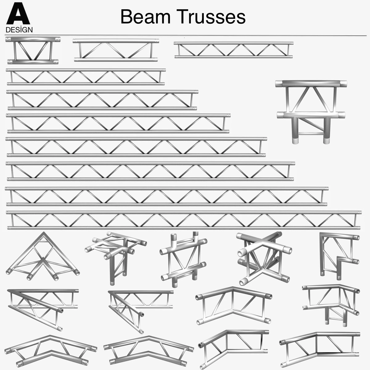 beam trusses collection - 24 pcs modular 3D Model .c4d .max .obj .3ds .fbx .stl .blend