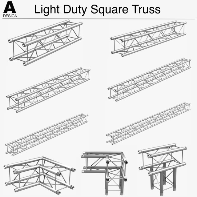light duty square truss collection - 9 pcs modular 3D Model .c4d .max .obj .3ds .fbx .stl .blend 