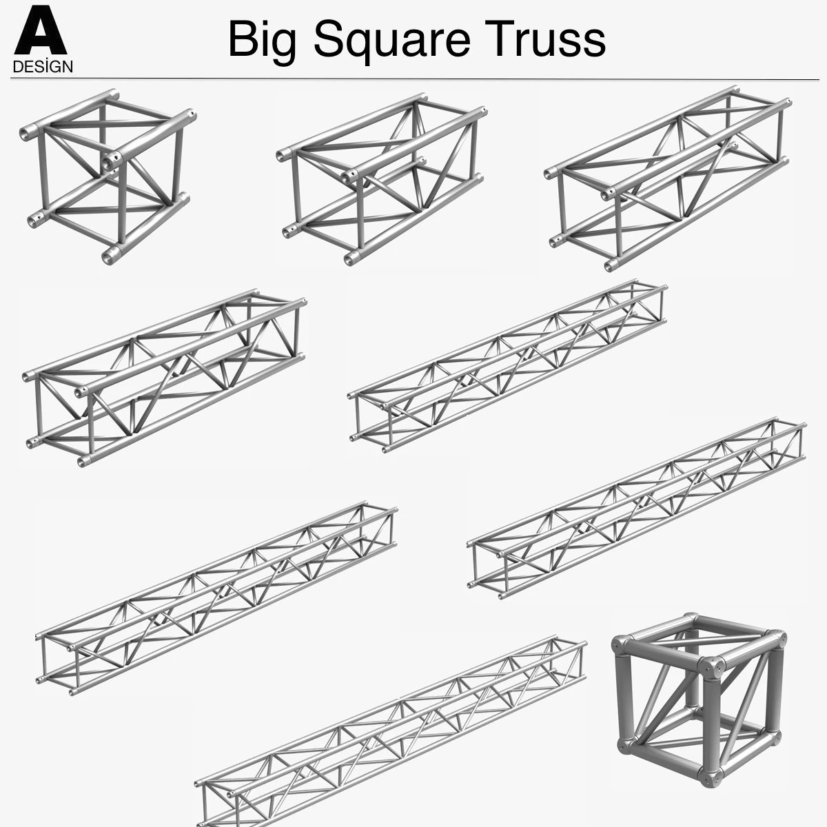 big square truss collection - 10 pcs modular 3D Model .c4d .max .obj .3ds .fbx .stl .blend 