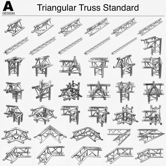triangular truss standard collection - 41 pcs modular 3D Model .c4d .max .obj .3ds .fbx .stl .blend 