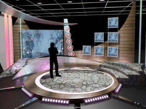 ensemble de discussion en studio de t&eacute;l&eacute;vision virtuelle 11 Modèle 3D