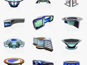 tv studio news desk collection 12 pieces 3D Model