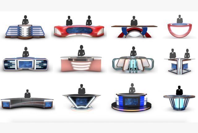 tv studio news desk collection 12 pieces 3D Model .c4d .max .obj .3ds .fbx .stl .blend 