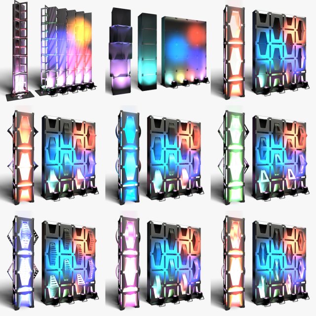 Stage Decor Collection 04 - Modular Wall Column 9 PCS Modèle 3D .c4d .max .obj .3ds .fbx .stl .blend 