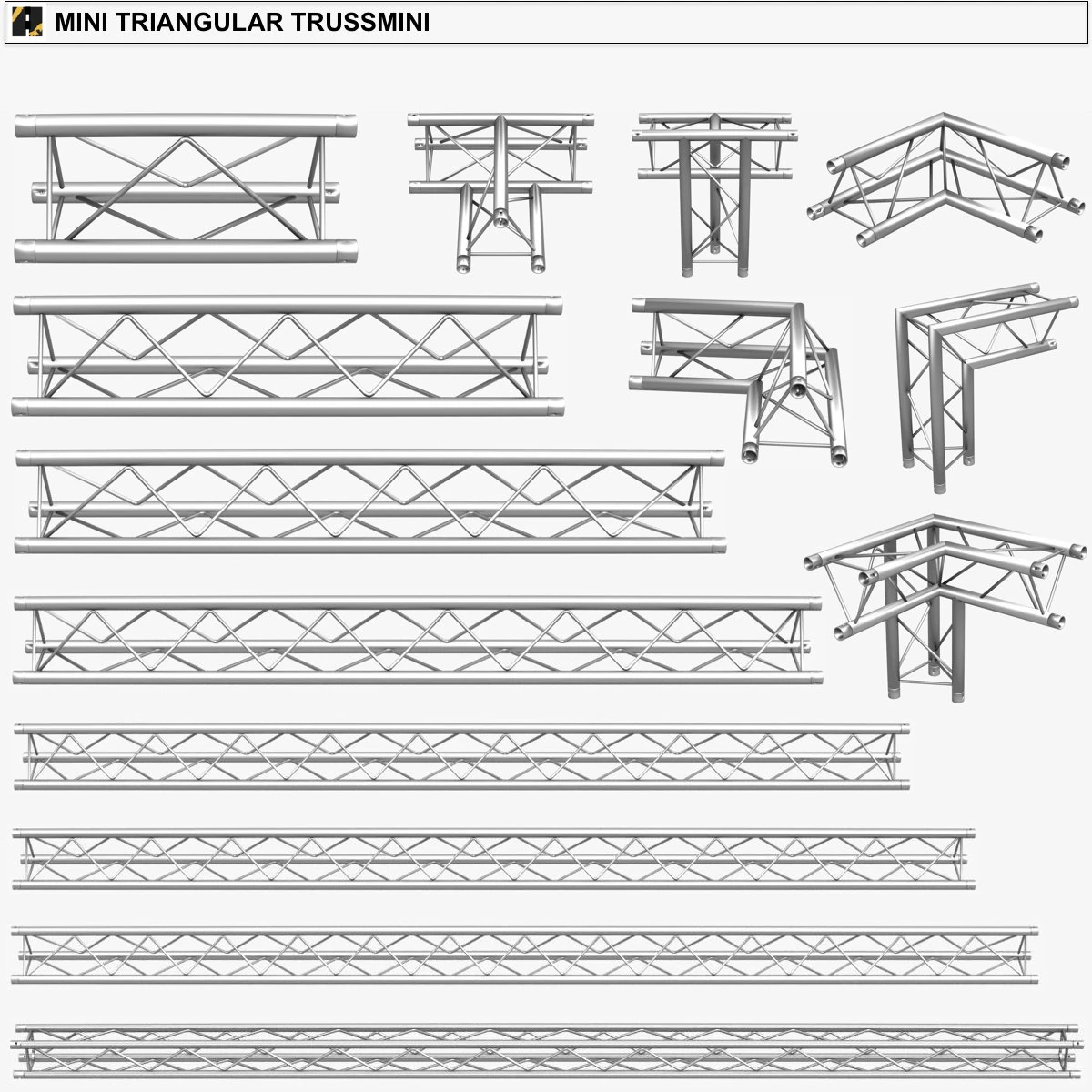 mini triangular truss collection - 14 pcs modular 3D Model .c4d .max .obj .3ds .fbx .stl .blend 