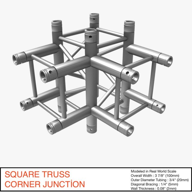 square truss corner junction 44 3D Model .c4d .max .obj .3ds .fbx .stl .blend 