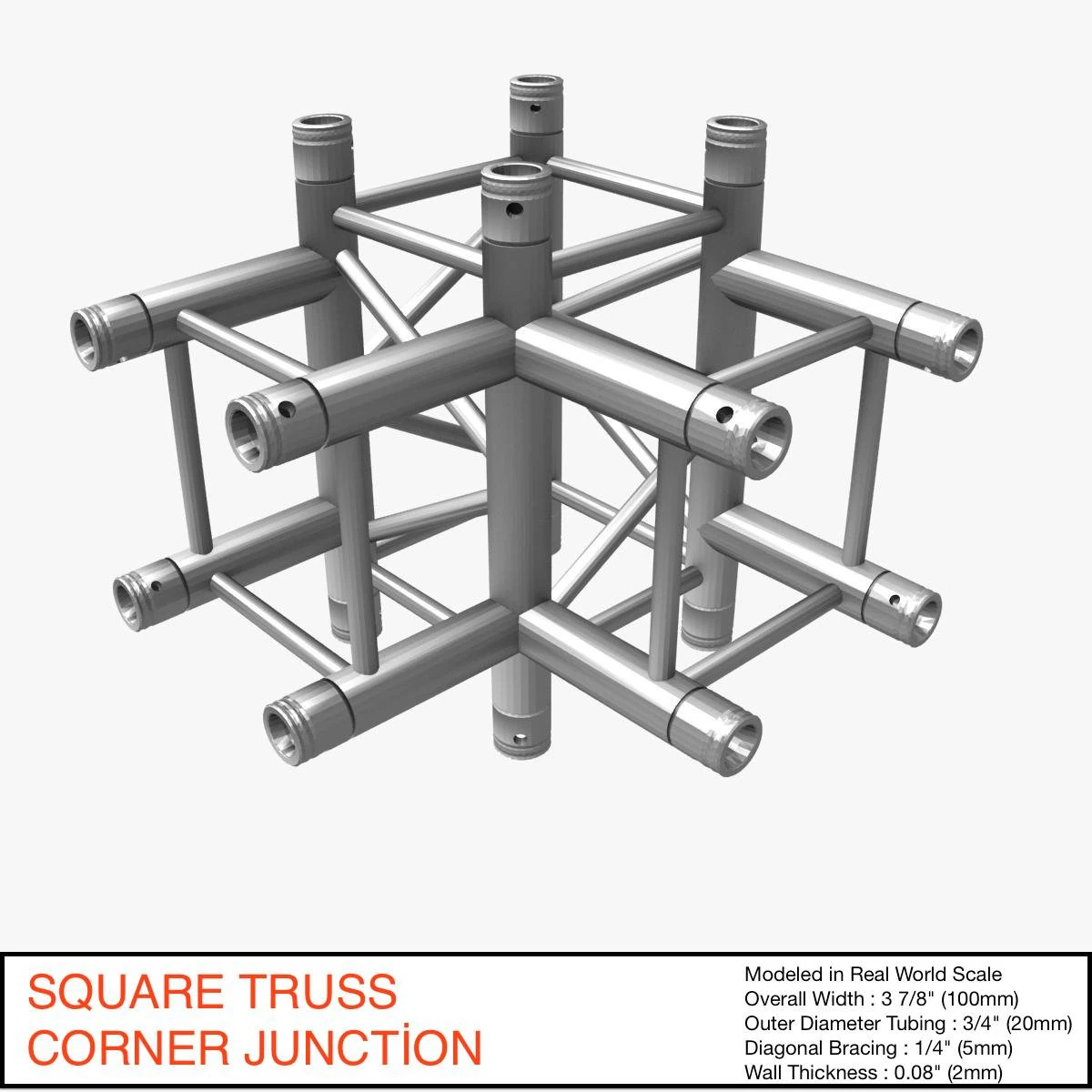 square truss corner junction 44 3D Model .c4d .max .obj .3ds .fbx .stl .blend