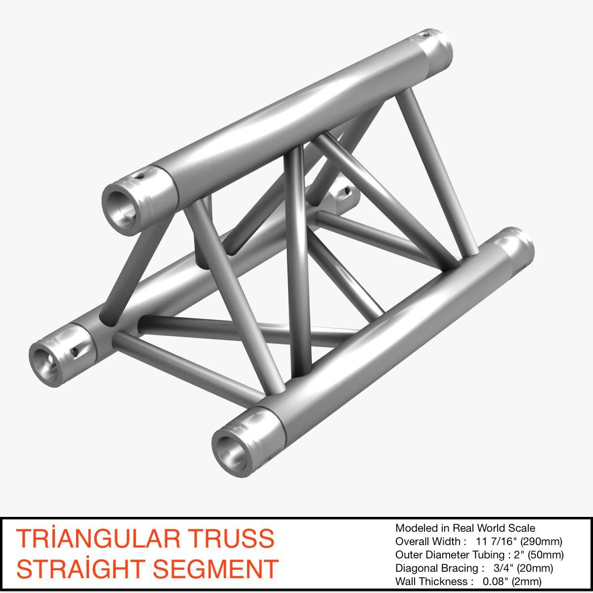 triangular truss straight segment 71 3D Model .c4d .max .obj .3ds .fbx .stl .blend 