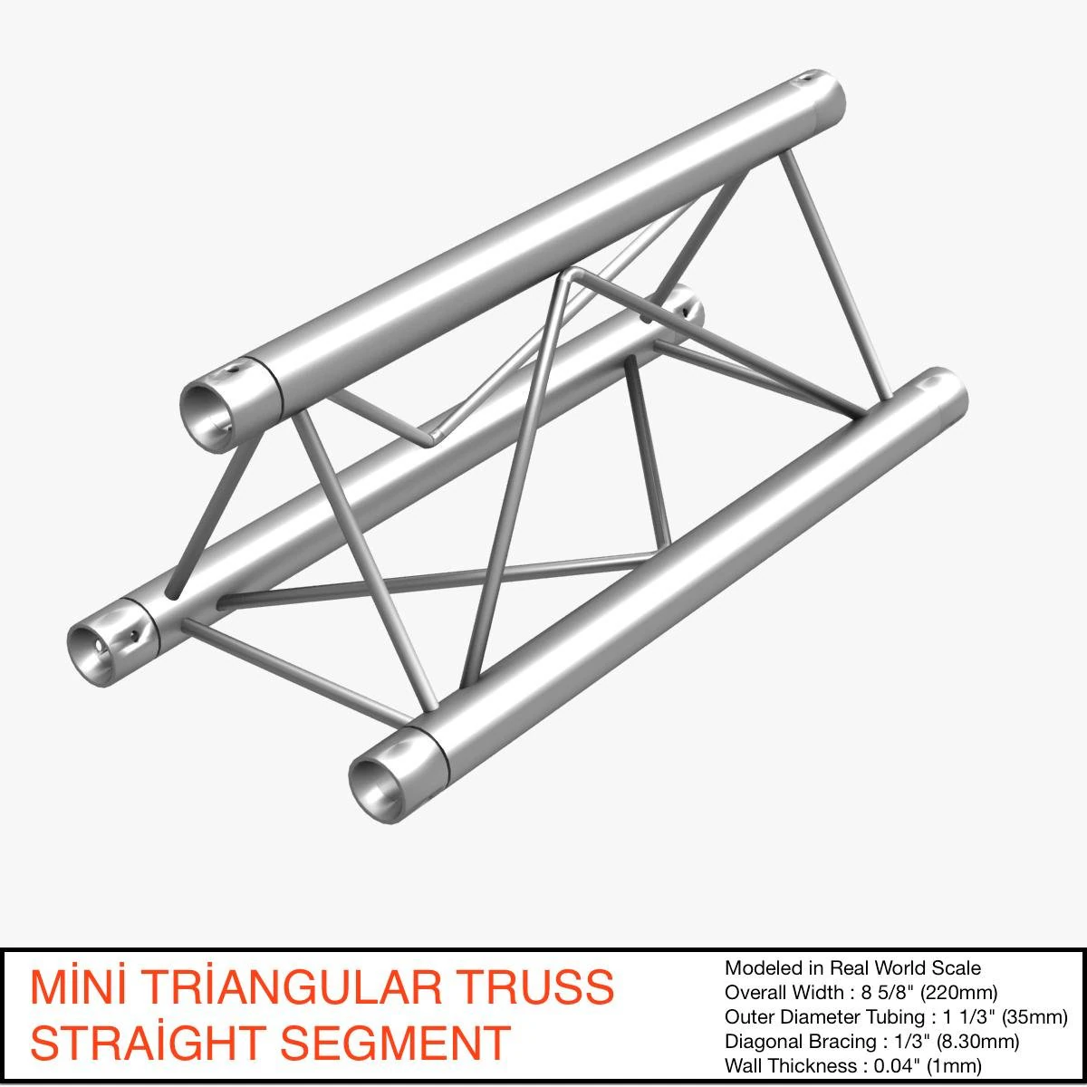 Mini triangular truss straight segment 111 3D Model .c4d .max .obj .3ds .fbx .stl .blend 