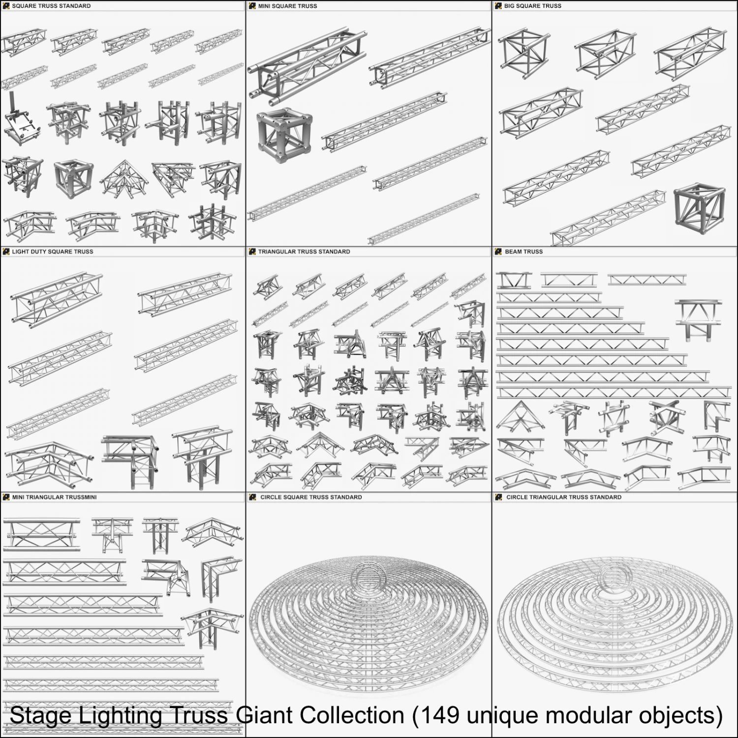 stage lighting truss giant collection - 149 unique modular objects 3D Model .c4d .max .obj .3ds .fbx .stl .blend
