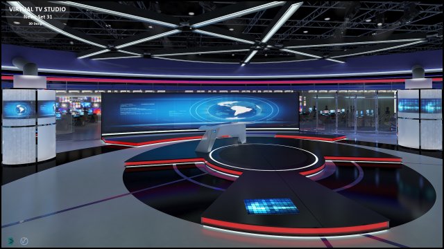 Virtual TV Studio News Set 31 3D Model .c4d .max .obj .3ds .fbx .stl .blend 