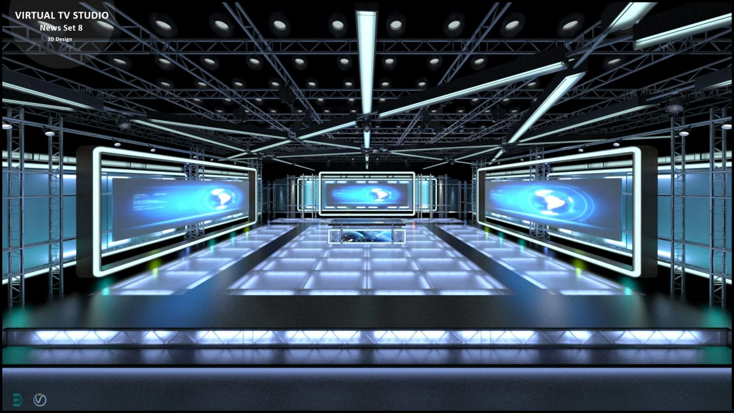 Virtual TV Studio News Set 8 3D Model .c4d .max .obj .3ds .fbx .stl .blend 