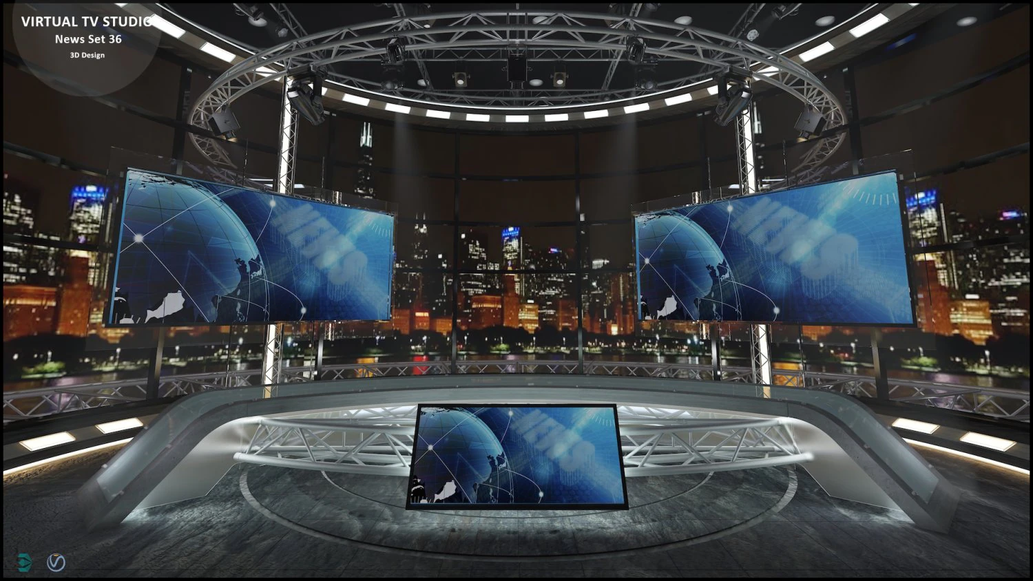 Virtual TV Studio News Set 36 3D Model .c4d .max .obj .3ds .fbx .stl .blend