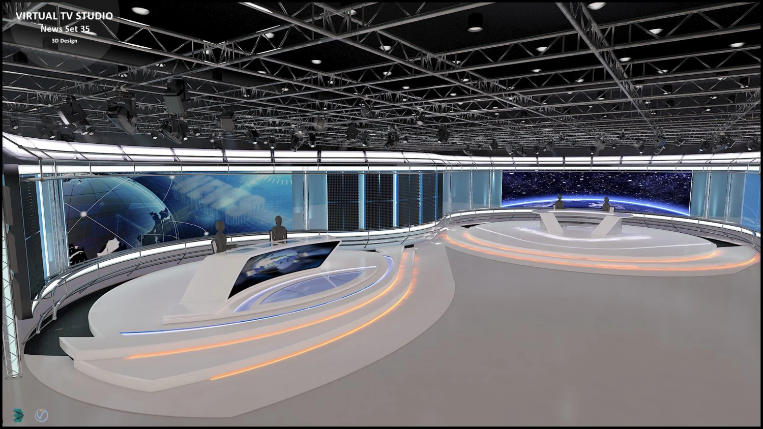 Virtual TV Studio News Set 35 3D Model .c4d .max .obj .3ds .fbx .stl .blend