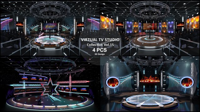 Virtual TV Studio Sets - Collection Vol 15 - 4 PCS DESIGN Model 3D .c4d .max .obj .3ds .fbx .stl .blend 