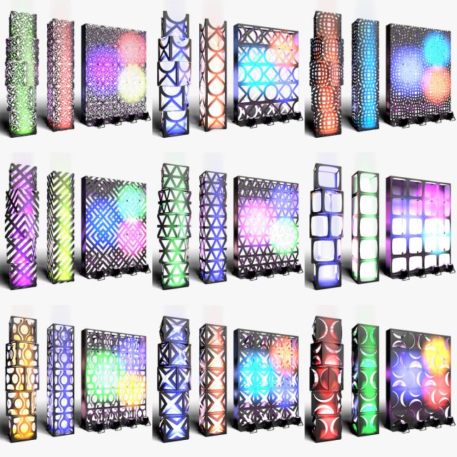 Stage Decor Collection 02 - Modular Wall Column 9 PCS 3D मॉडल .c4d .max .obj .3ds .fbx .stl .blend 
