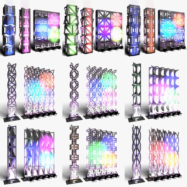 Stage Decor Collection 03 - Modular Wall Column 9 PCS 3D 模型 .c4d .max .obj .3ds .fbx .stl .blend