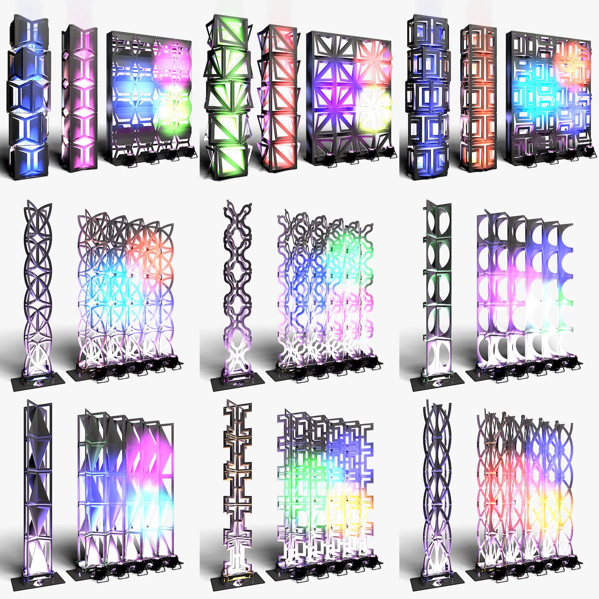 Stage Decor Collection 03 - Modular Wall Column 9 PCS 3D Model .c4d .max .obj .3ds .fbx .stl .blend