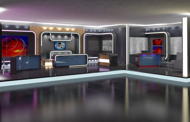 virtual tv studio news set 16 Model 3D .c4d .max .obj .3ds .fbx .stl .blend 