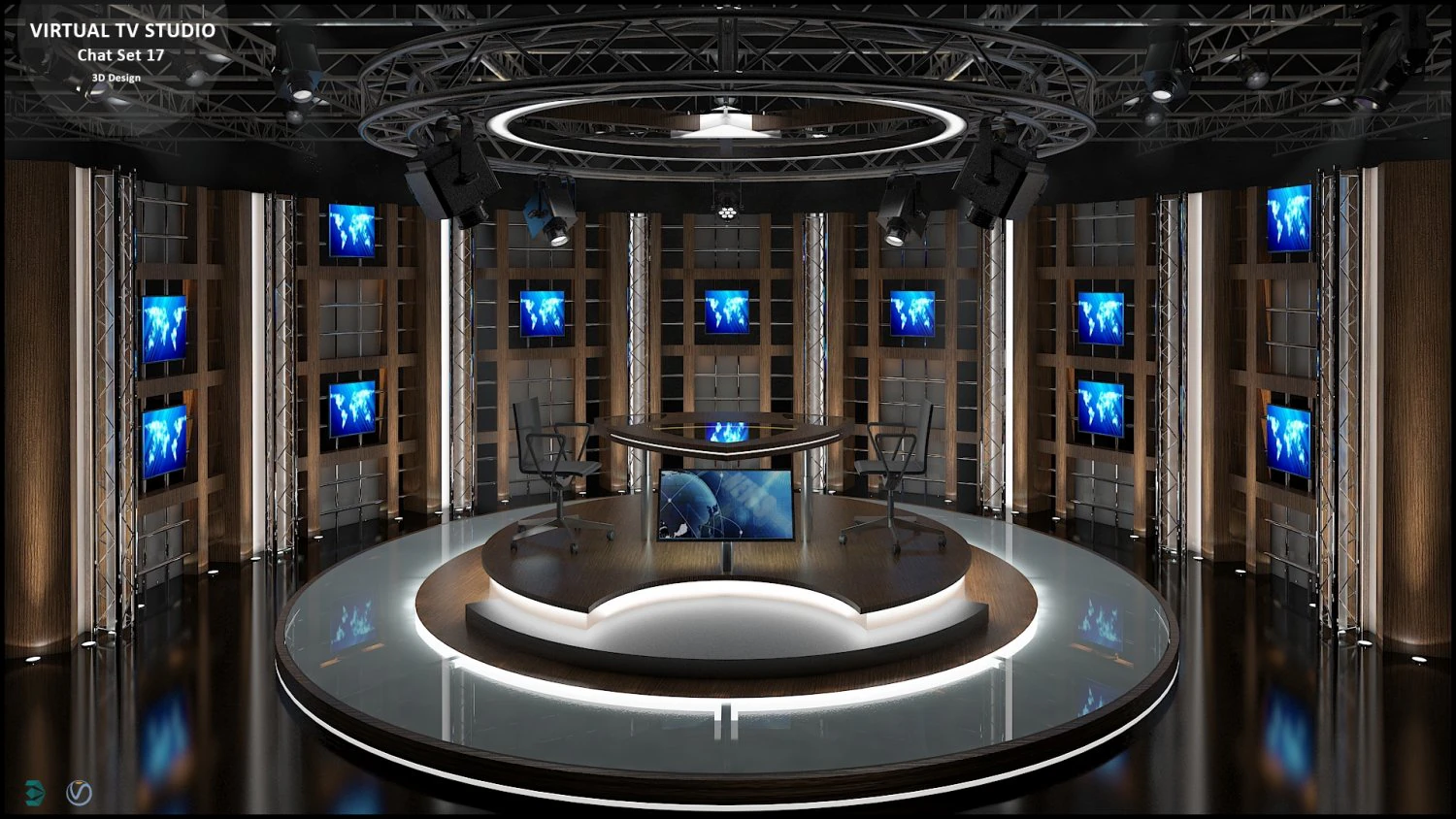 Virtual TV Studio Chat Set 17 3D Model .c4d .max .obj .3ds .fbx .stl .blend 
