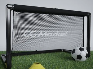 rede de gol de futebol port&aacute;til e bola com cone Modelo 3D