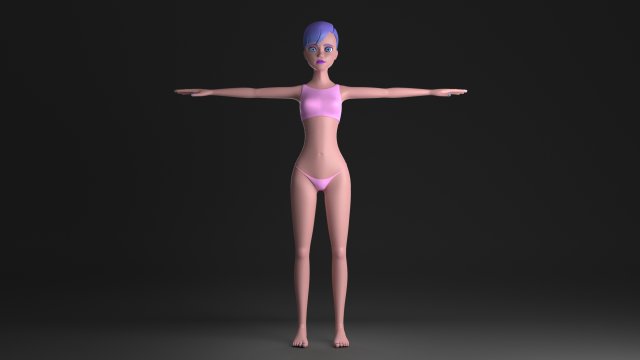 blue hair girl 3D मॉडल .c4d .max .obj .3ds .fbx .stl .blend 