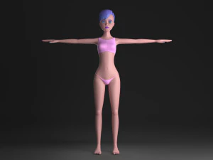 파란 머리 소녀 3D 모델