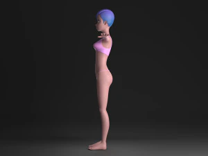 blue hair girl 3D Model