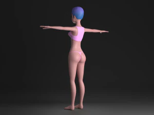 blue hair girl 3D Model