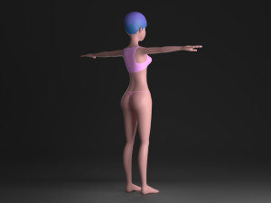 blue hair girl 3D मॉडल