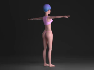 blue hair girl 3D Model