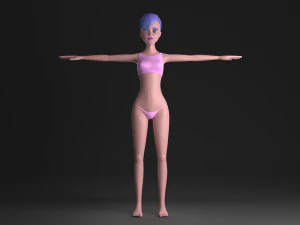 blue hair girl 3D Model