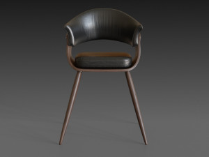 wooden chair with a dark shiny leather Model 3D